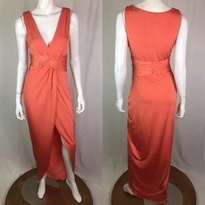 Marciano Draped Jersey Ruched Maxi Faux Wrap Dress